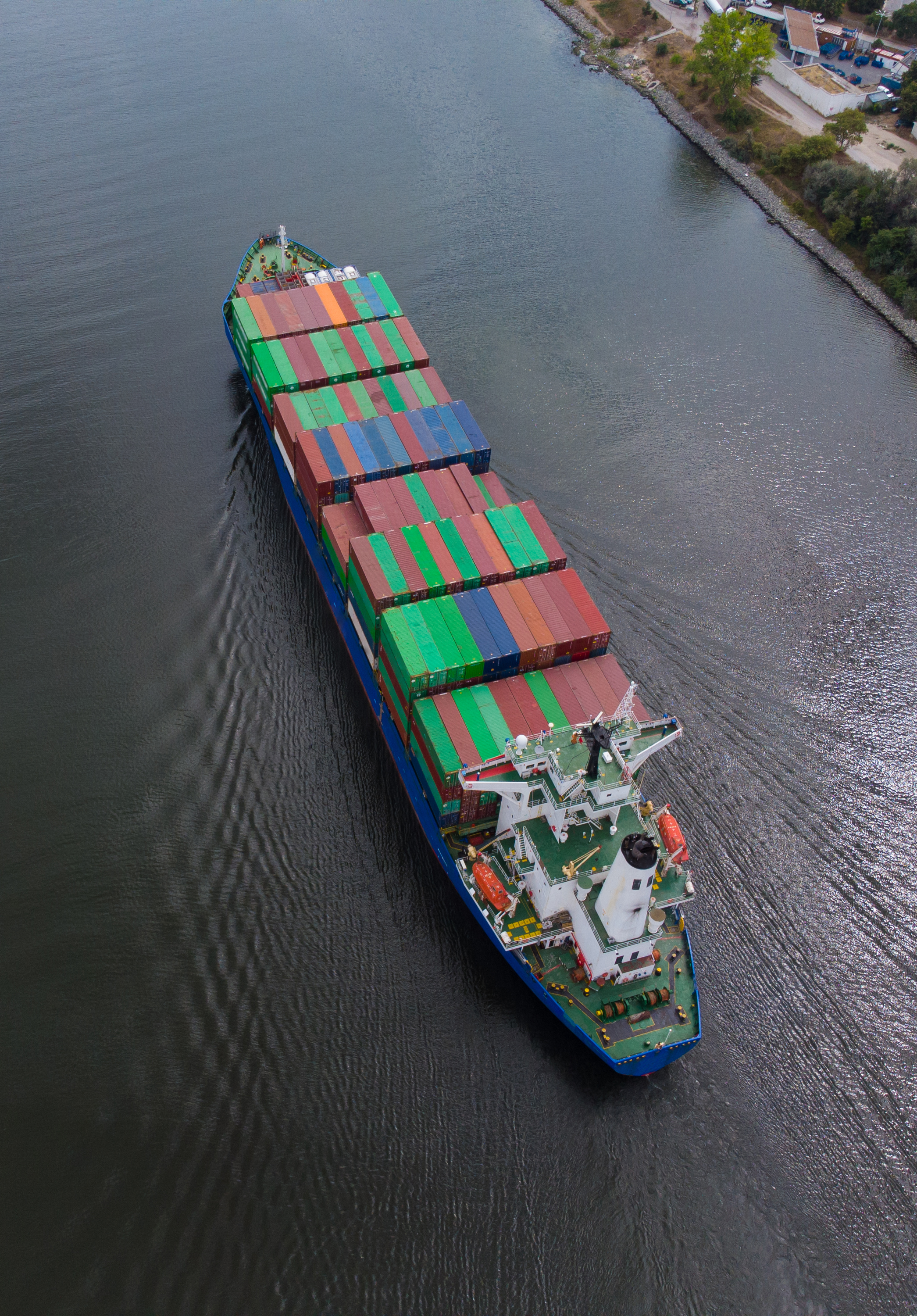 Aerial view container ship, logistics import export, shipping or transportation concept background.